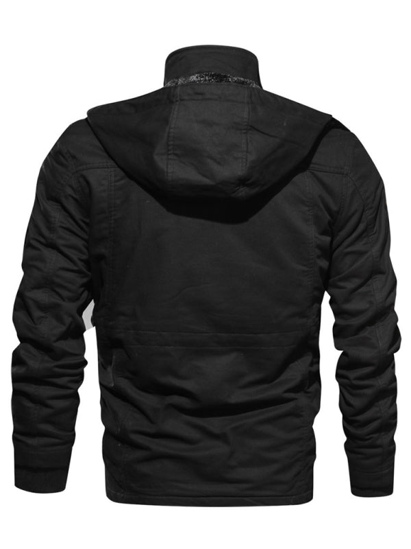 Mid-Length Loose Stand Collar Hooded Cotton Top Youth Men's Jacket