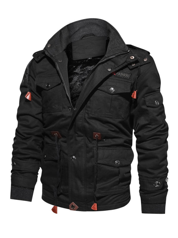 Mid-Length Loose Stand Collar Hooded Cotton Top Youth Men's Jacket
