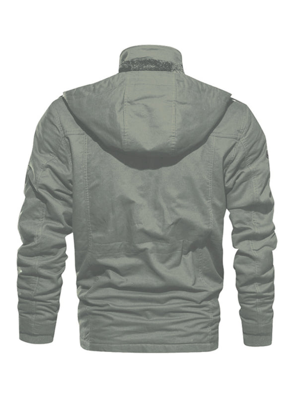 Mid-Length Loose Stand Collar Hooded Cotton Top Youth Men's Jacket