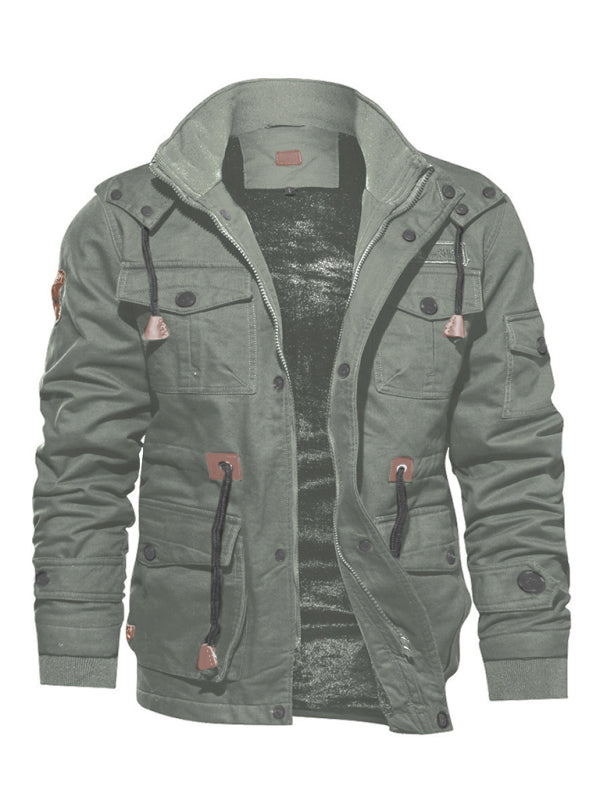 Mid-Length Loose Stand Collar Hooded Cotton Top Youth Men's Jacket