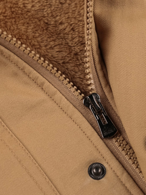 Mid-Length Loose Stand Collar Hooded Cotton Top Youth Men's Jacket