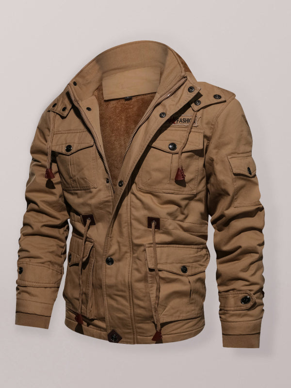 Mid-Length Loose Stand Collar Hooded Cotton Top Youth Men's Jacket