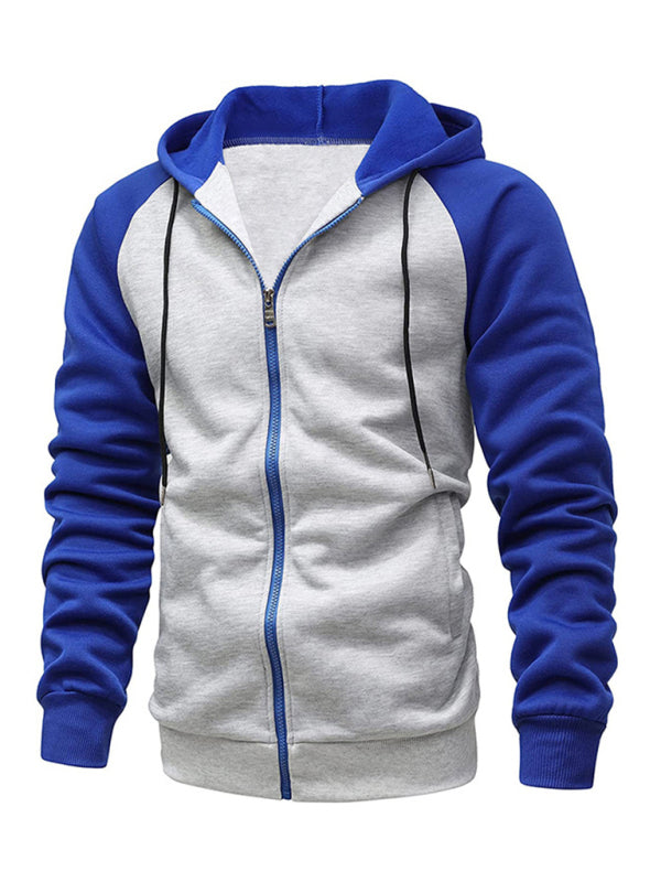 Jacket Contrasting color sip up plus fleece hoodie
