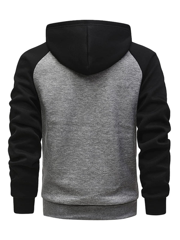 Jacket Contrasting color sip up plus fleece hoodie