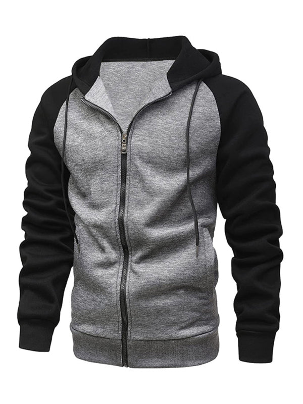 Jacket Contrasting color sip up plus fleece hoodie