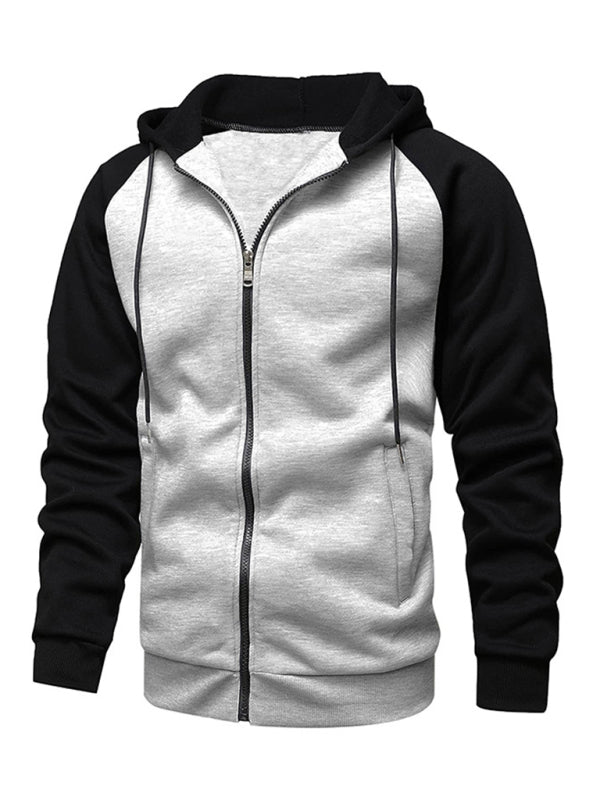Jacket Contrasting color sip up plus fleece hoodie
