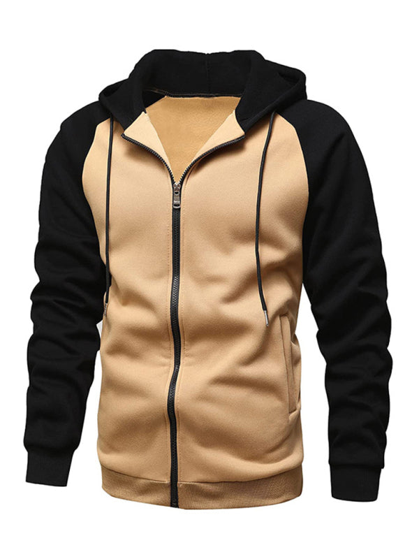 Jacket Contrasting color sip up plus fleece hoodie