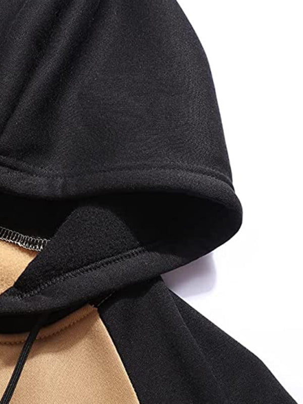 Jacket Contrasting color sip up plus fleece hoodie