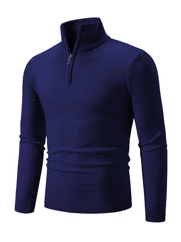 Men's casual solid color half zipper pullover stand collar sweater