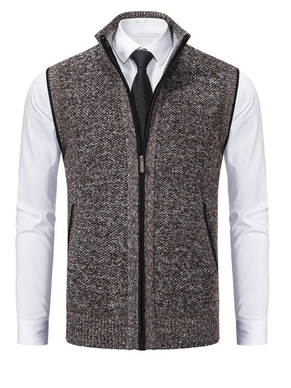Men's stand collar sleeveless knitted casual thickened lining vest