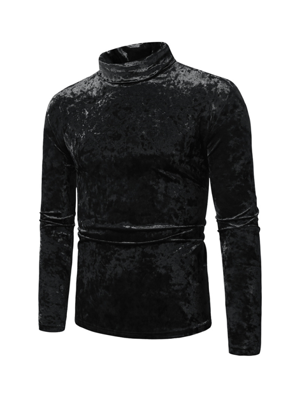 Luxury Long Sleeve Tops Velvet Glossy High Neck Fashion Pullover