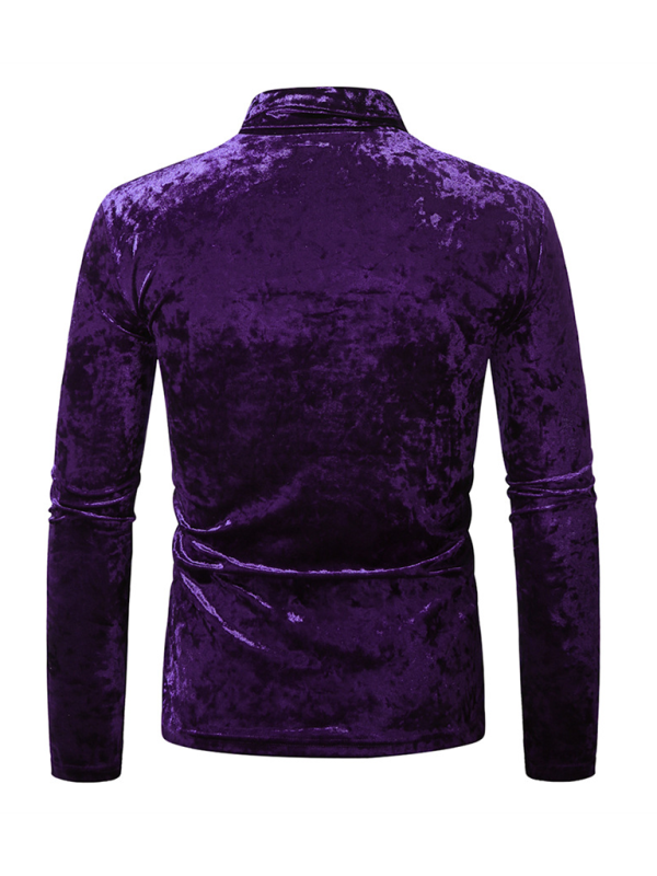 Luxury Long Sleeve Tops Velvet Glossy High Neck Fashion Pullover