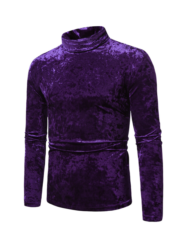Luxury Long Sleeve Tops Velvet Glossy High Neck Fashion Pullover