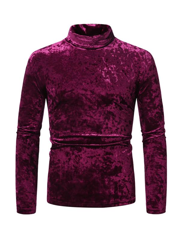 Luxury Long Sleeve Tops Velvet Glossy High Neck Fashion Pullover