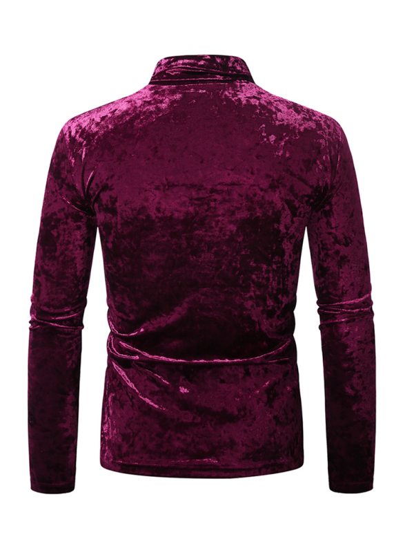 Luxury Long Sleeve Tops Velvet Glossy High Neck Fashion Pullover