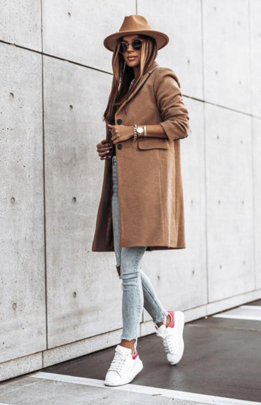 Autumn/Winter Long-Sleeve Tweed Coat (Casual)