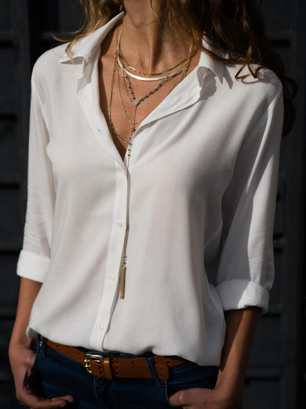 Chic Lapel Collar Polyester Women's Blouse