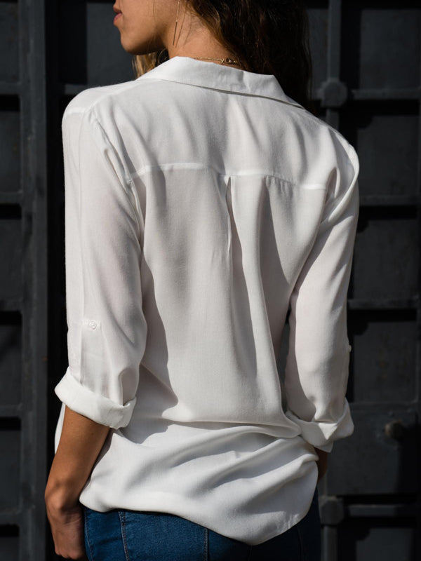 Chic Lapel Collar Polyester Women's Blouse