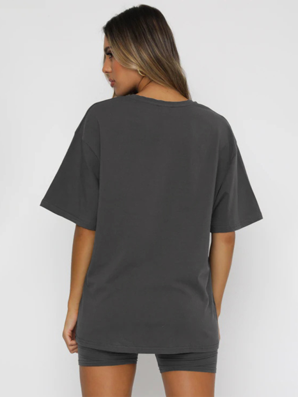 Women's solid color casual short-sleeve shorts two-piece set