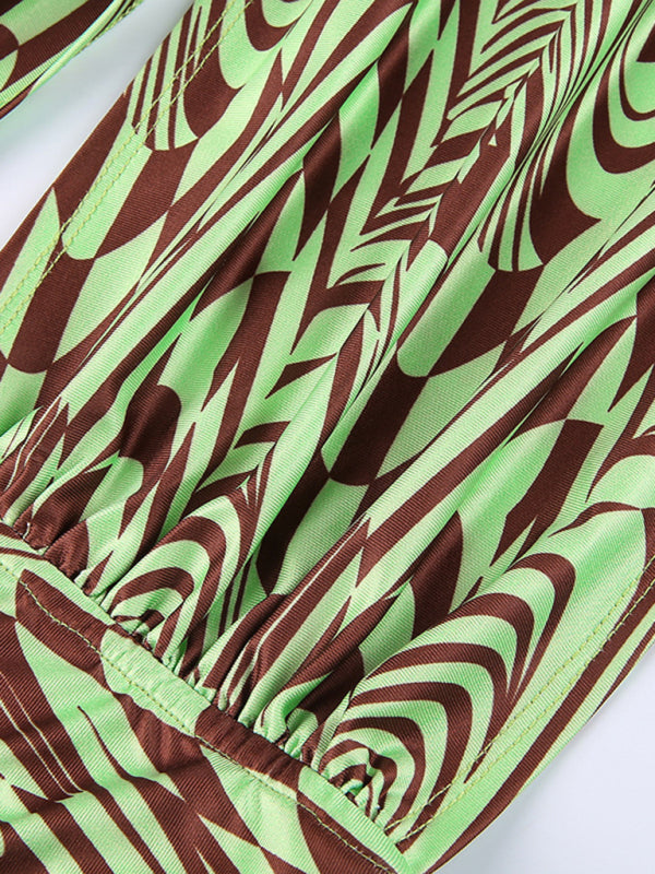 women's abstract dazzling dizzy ripple print halter neck tie top
