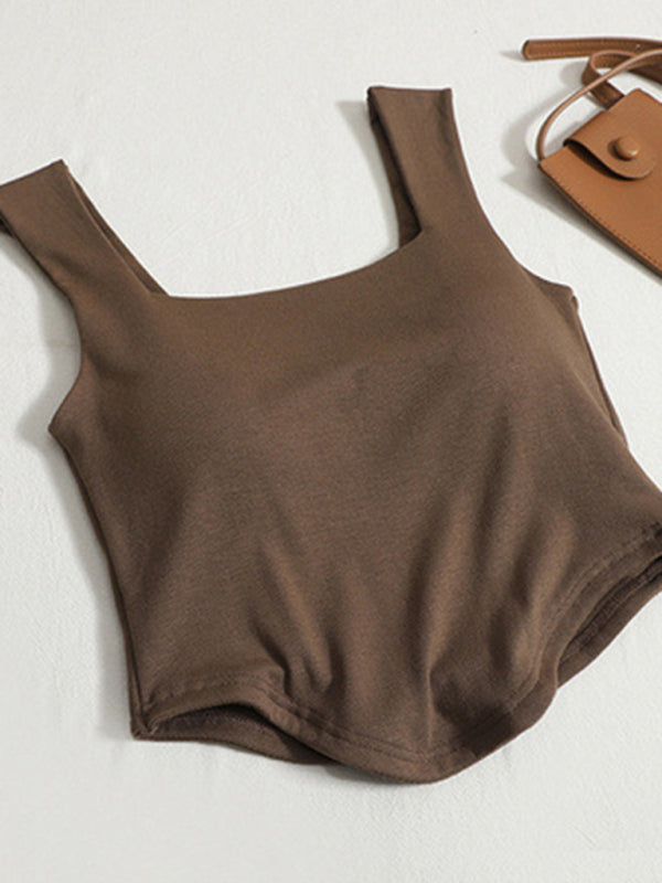 Solid color inner and outer wear slim-fit irregular tank top