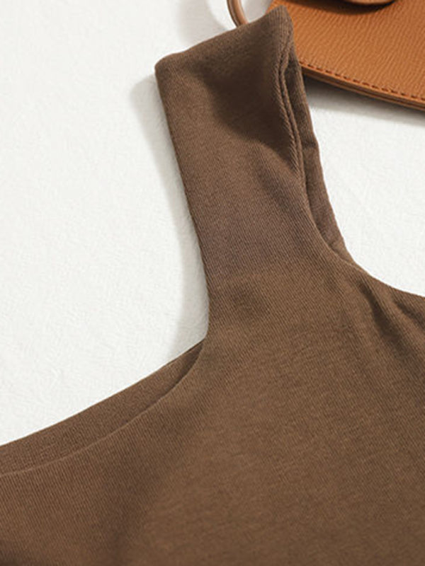 Solid color inner and outer wear slim-fit irregular tank top