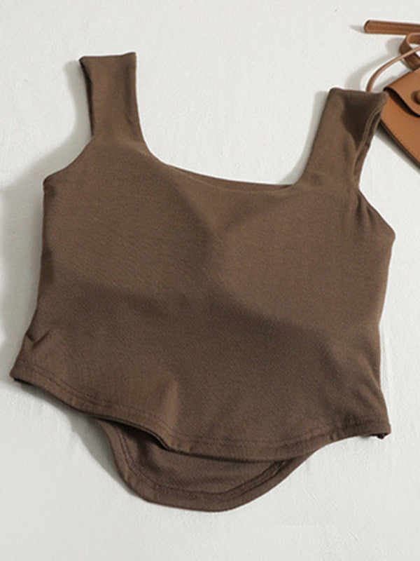 Solid color inner and outer wear slim-fit irregular tank top