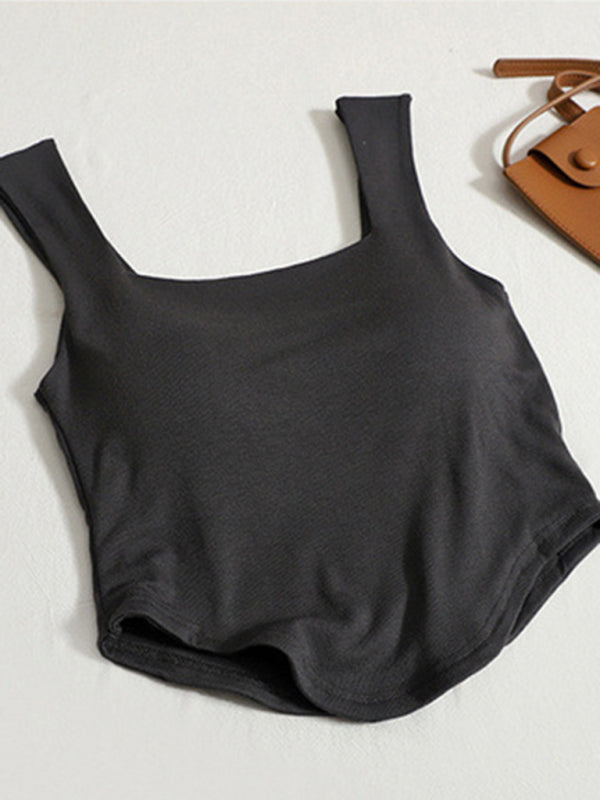 Solid color inner and outer wear slim-fit irregular tank top