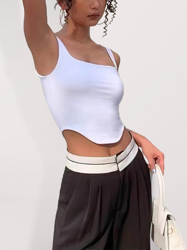 Solid color inner and outer wear slim-fit irregular tank top