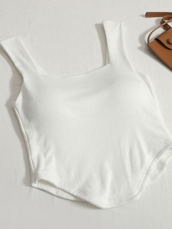 Solid color inner and outer wear slim-fit irregular tank top