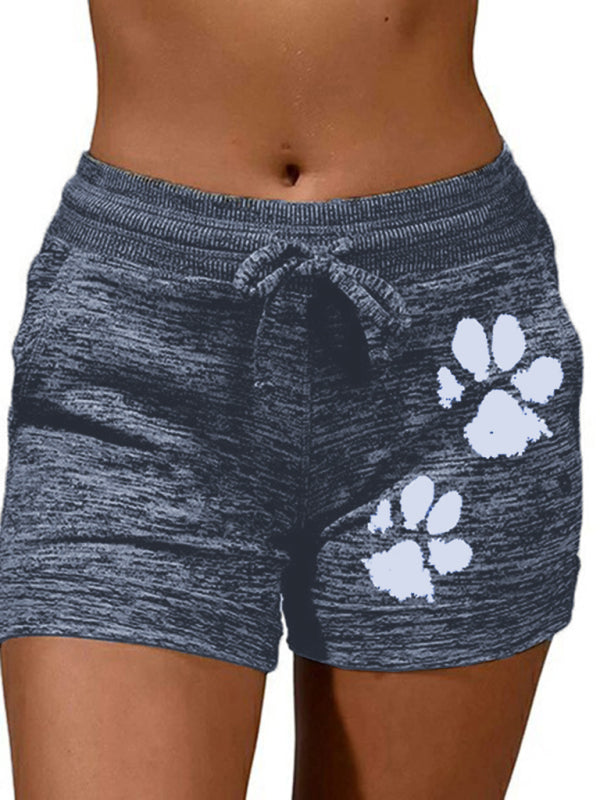 Women's printed bottoming quick-drying yoga pants casual sports waist elastic shorts