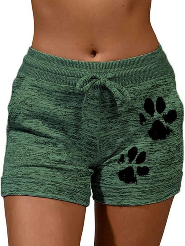 Women's printed bottoming quick-drying yoga pants casual sports waist elastic shorts