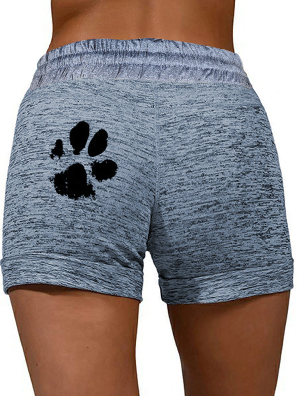 Women's printed bottoming quick-drying yoga pants casual sports waist elastic shorts