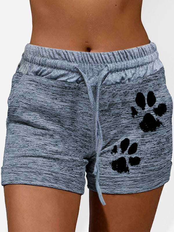 Women's printed bottoming quick-drying yoga pants casual sports waist elastic shorts