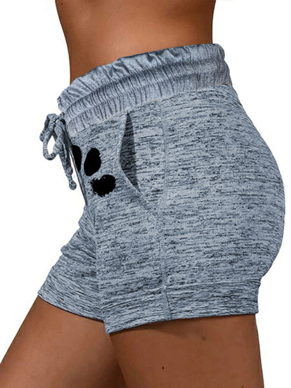Women's printed bottoming quick-drying yoga pants casual sports waist elastic shorts