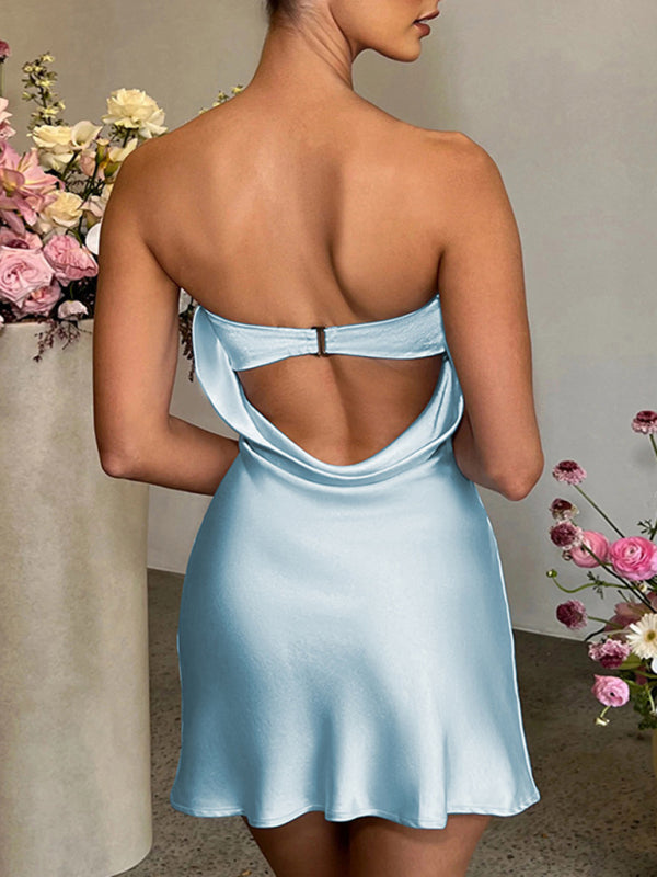 collar solid color tube top sleeveless hip skirt