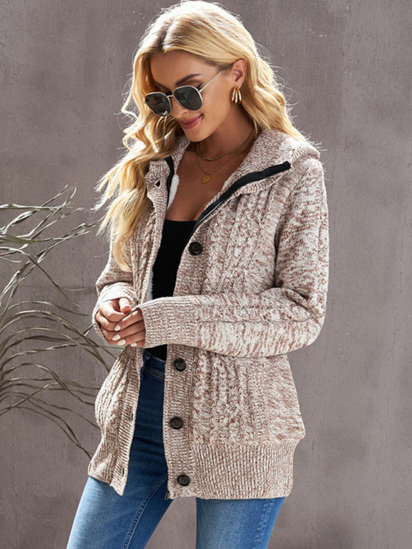 Women's warm casual hooded long-sleeved knitted Cardigan
