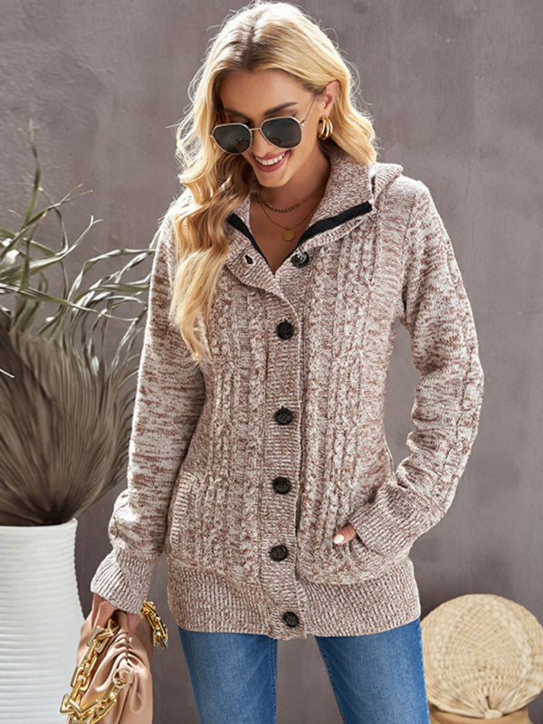 Women's warm casual hooded long-sleeved knitted Cardigan