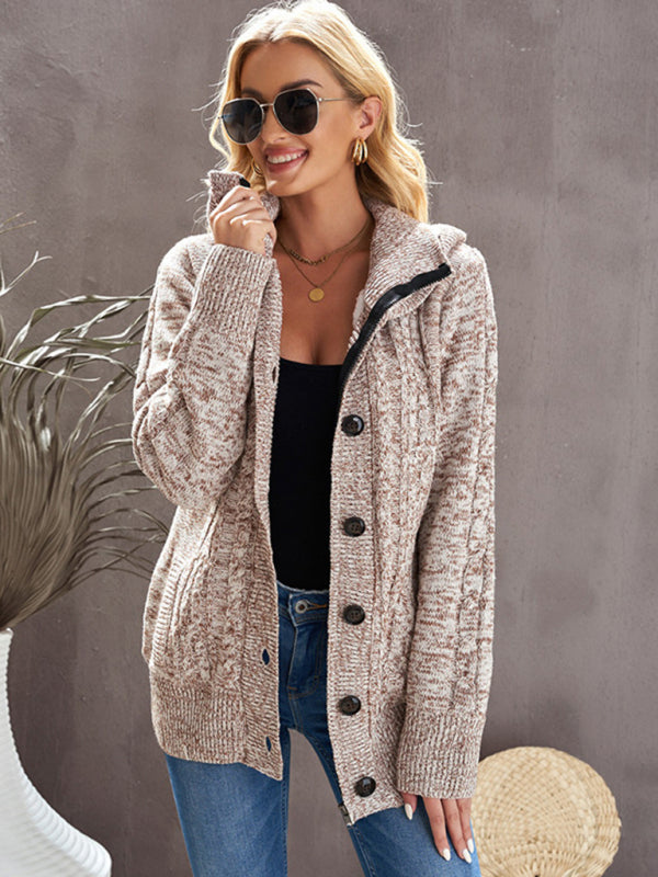 Women's warm casual hooded long-sleeved knitted Cardigan