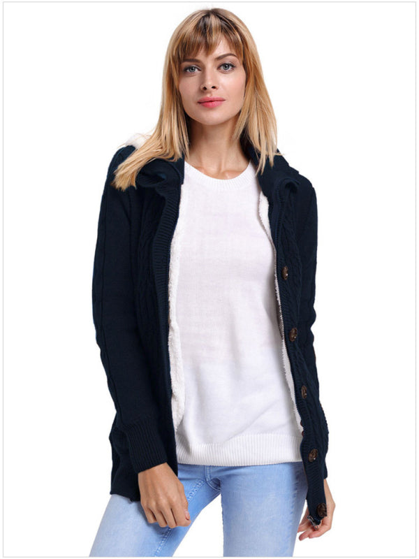 Women's warm casual hooded long-sleeved knitted Cardigan