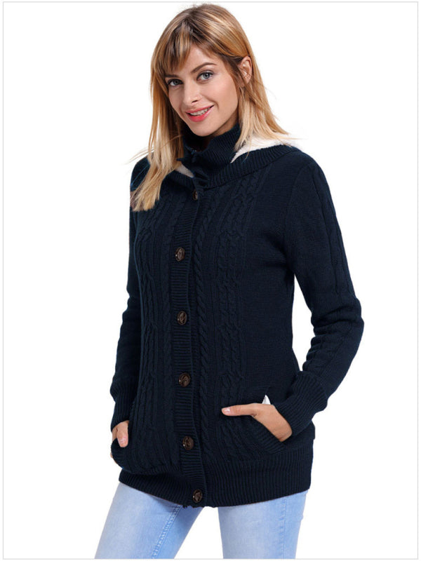 Women's warm casual hooded long-sleeved knitted Cardigan