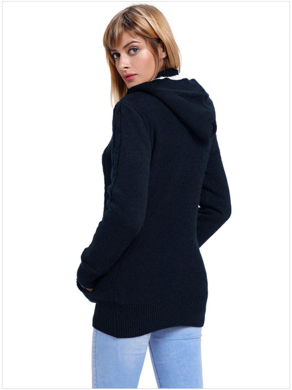 Women's warm casual hooded long-sleeved knitted Cardigan