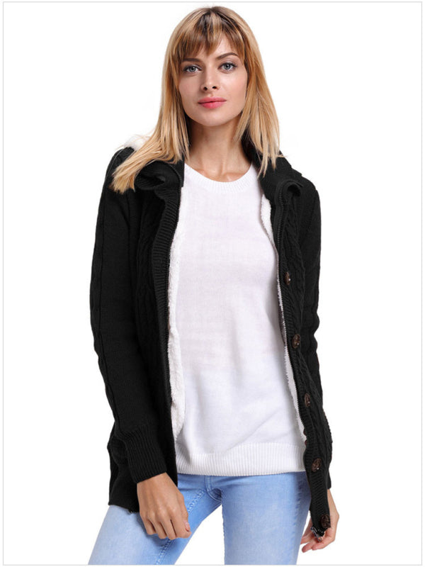 Women's warm casual hooded long-sleeved knitted Cardigan