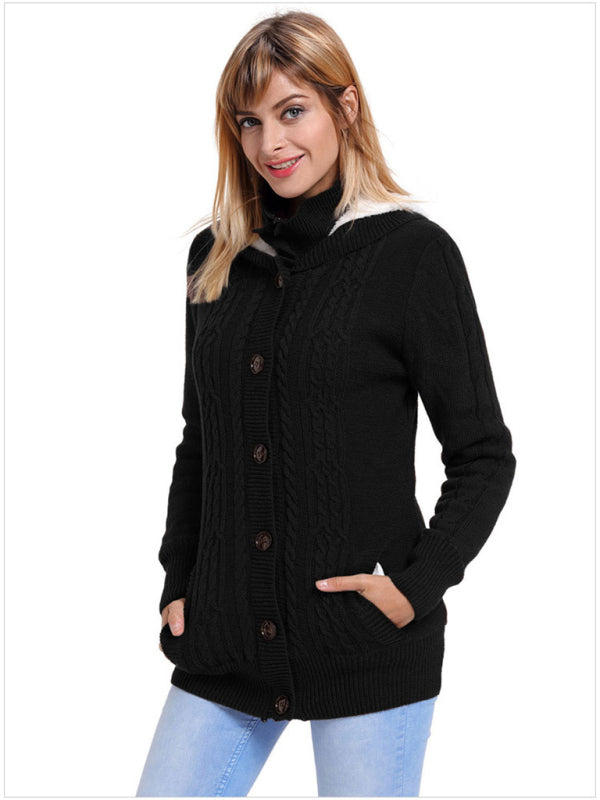 Women's warm casual hooded long-sleeved knitted Cardigan
