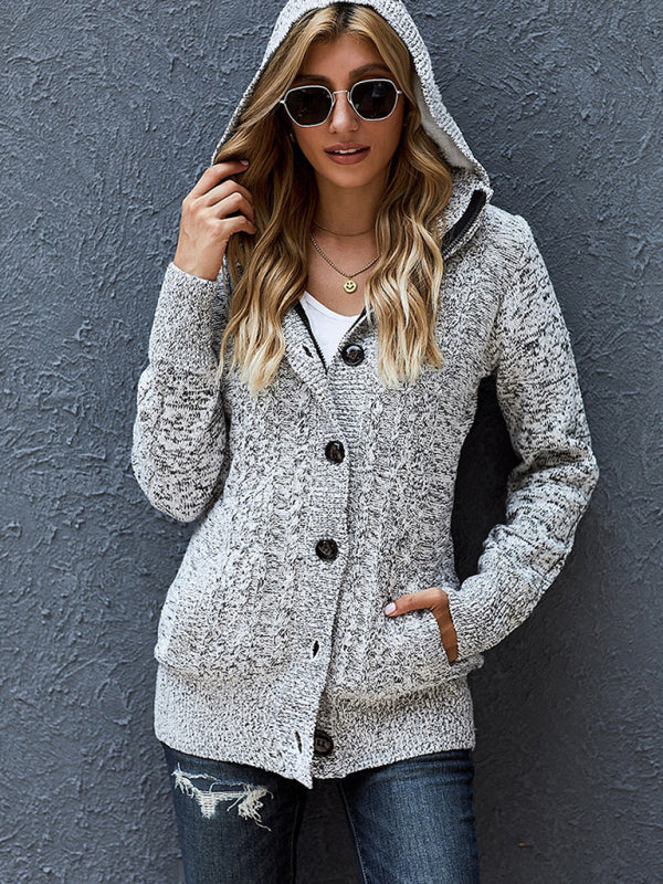 Women's warm casual hooded long-sleeved knitted Cardigan