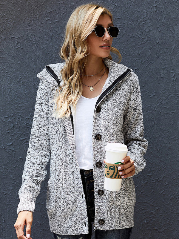 Women's warm casual hooded long-sleeved knitted Cardigan