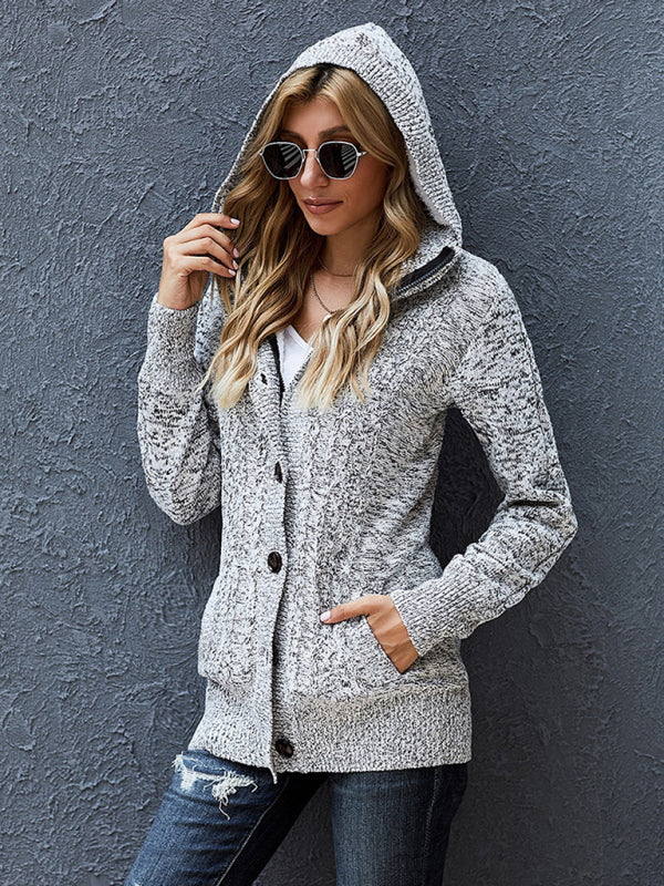 Women's warm casual hooded long-sleeved knitted Cardigan