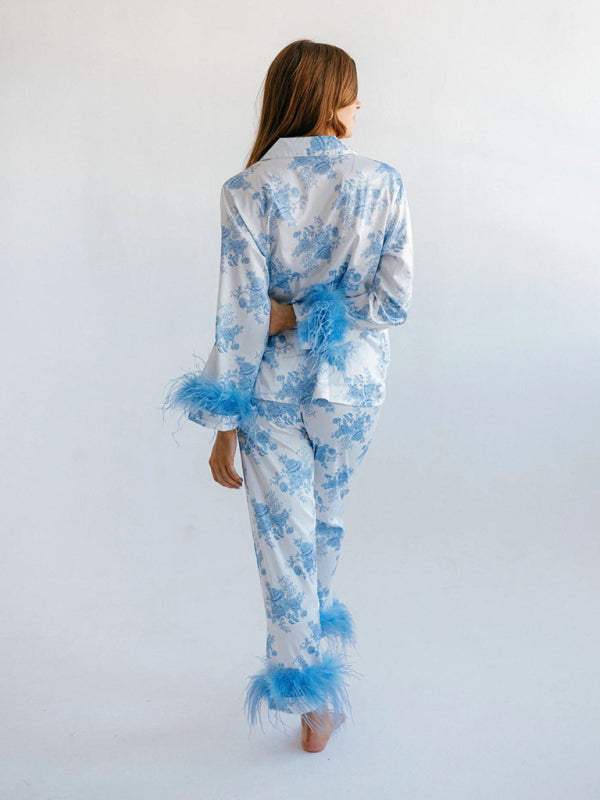 Women's New Satin Print Casual Suit Pajamas