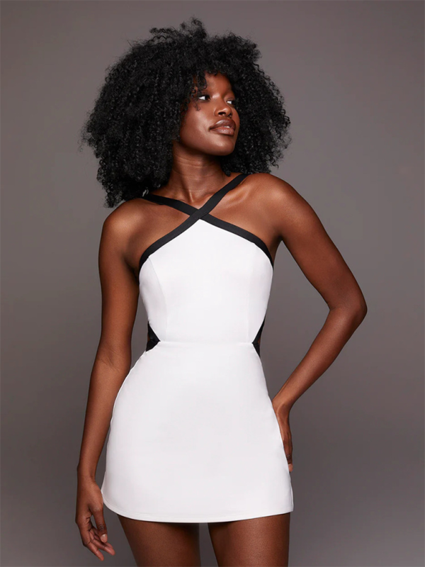 Women's new color contrast simple anti-exposure comfortable yoga clothes tennis exposed belt dress