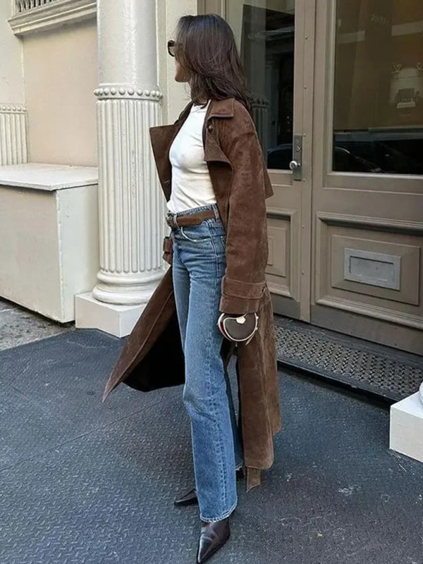 Khaki Trench Double Breasted Lapel Coat